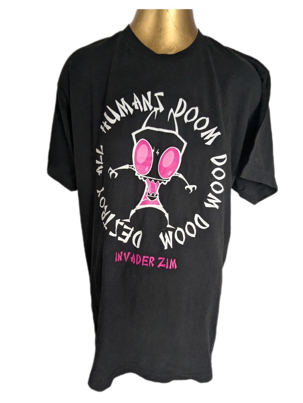 Invader Zim Destroy All Humans  Nickelodeon Black Tee with Pink Graphics Large